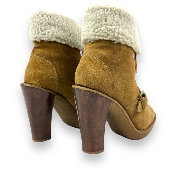 MICHAEL KORS tan suede sherpa heeled platform boots - Picture 8 of 14